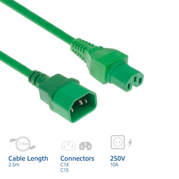ACT Powercord C14 - C15 maitinimo laidas, žalias, 2,5 m (AK5395)