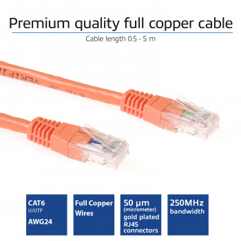ACT IB1515 CAT6 U/UTP tinklo kabelis, RJ45, oranžinis, 15 m