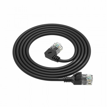 ACT DC1901 1 m CAT6A U/UTP LSZH plonas tinklo kabelis, RJ45 90° kampu į kairę – tiesus, juodas