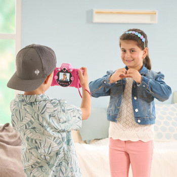 VTech Kidizoom Duo FX rožinis skaitmeninis fotoaparatas su dvigubais objektyvais, 5MP, 2,4 colio spalvotas LCD, žaidimai, microSD lizdas, USB, 4x AA 80-519954