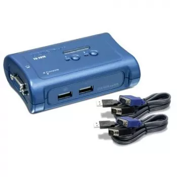 TRENDnet 2 prievadų USB KVM jungiklis su kabelių rinkiniu, 2048 × 1536 raiška, įrenginių stebėjimas, automatinis nuskaitymas, garso signalas, USB 1.1