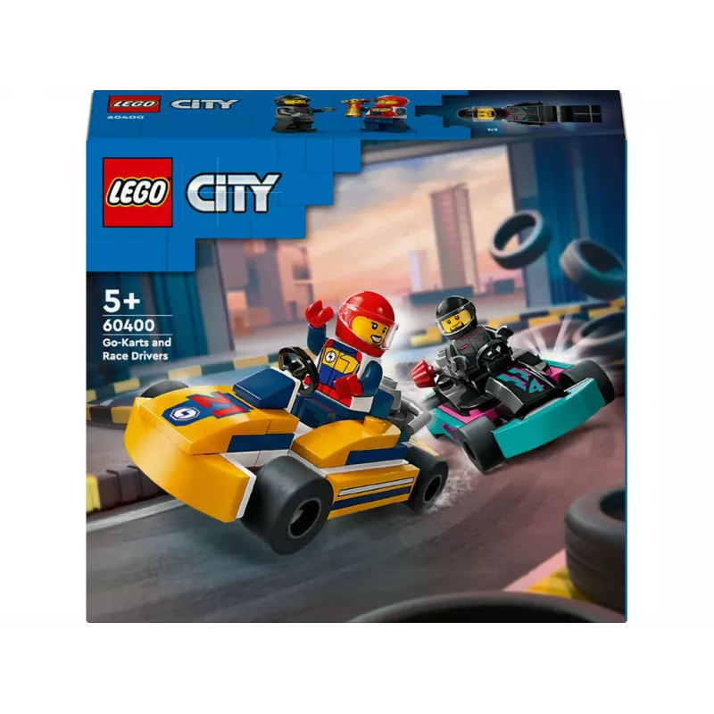 Konstruktorius LEGO 60400 City Lenktyniniai Kartai su lenktynininkais – žaidimo rinkinys su minifigūrėlėmis ir transporto priemonėmis