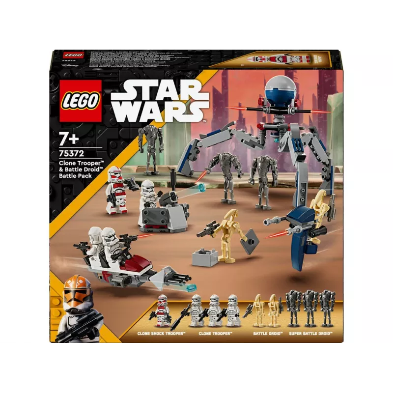 LEGO Star Wars Clone Trooper & Battle Droid Battle Pack – žaislų rinkinys su greičio dviračiu, 4 minifigūrėlėmis ir 5 figūrėlėmis, dovana berniukams