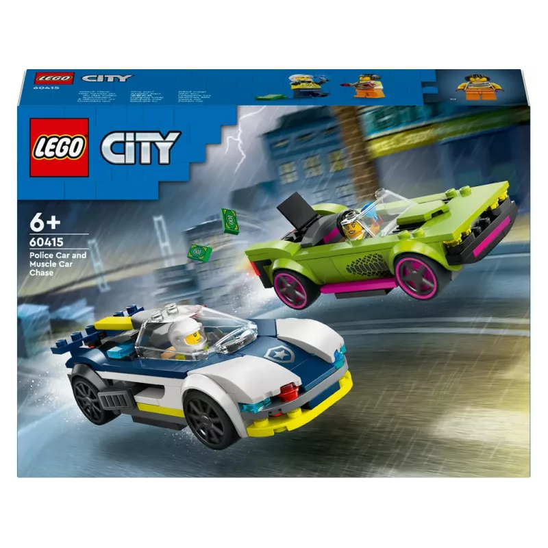 LEGO City policijos automobilio ir raketinio automobilio gaudynės 60415 – 213 dalių, 2 minifigūrėlės, nuo 6 metų