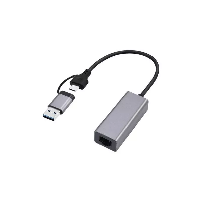 USB 3.1 Type-C Gigabit tinklo adapteris Gembird A-USB3AC-LAN-01 – 1× RJ-45, 1000 Mbps, USB 3.2 Gen 1, metalinis korpusas, pilka
