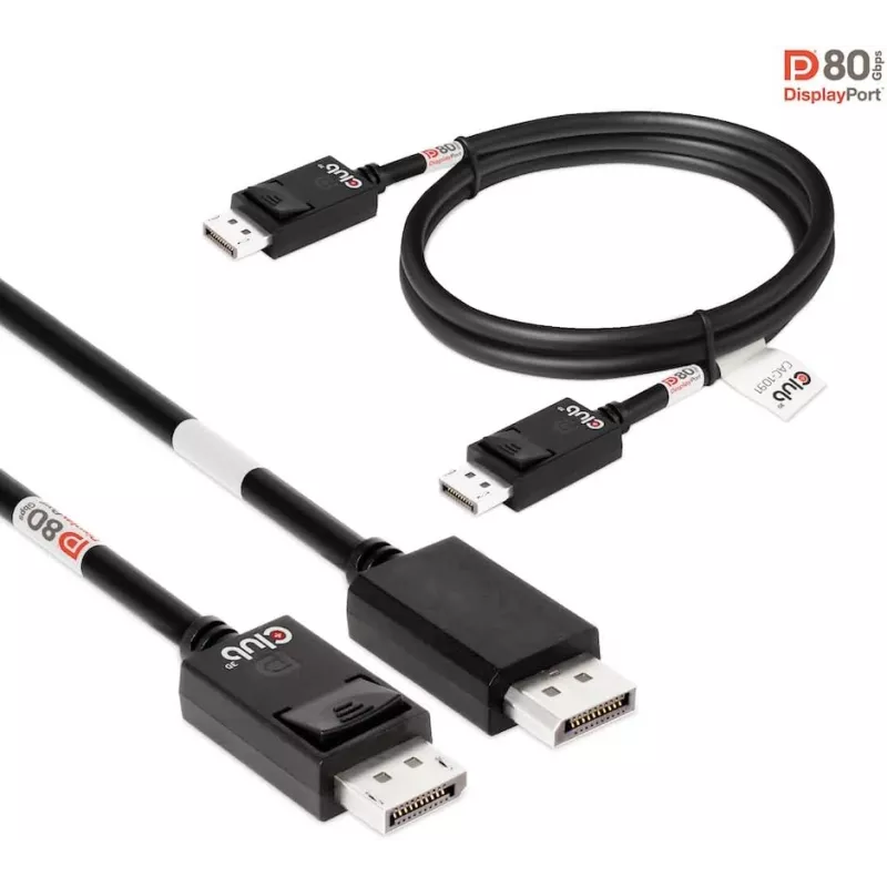 CLUB3D DisplayPort 2.1 dvipusis VESA DP80 sertifikuotas kabelis 4K240Hz, 8K60Hz arba 10K30Hz M/M 1,2 m