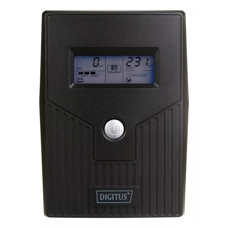 DIGITUS DN-170064-LCD Linijinis interaktyvus UPS, 800VA/480W, 12V/9Ah baterija, 2x CEE 7/7 lizdai, RJ-11, LCD