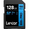 SDXC atminties kortelė Lexar 128GB UHS-I 800xPRO Class 10 U3 V30 — 150 MB/s skaitymas, 45 MB/s rašymas, juoda
