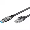 Eterneto kabelis USB-A 3.2 Gen1 kištukas > RJ-45 kištukas, LAN adapteris juodas/sidabrinis, 5 metrai, pintas tekstilinis apvalkalas