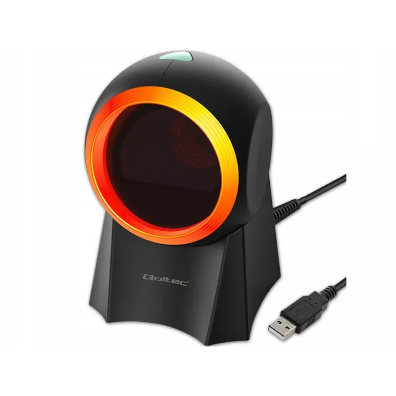 Stalinis brūkšninių kodų skaitytuvas QOLTEC 50857 — 1D/2D, USB, ABS korpusas, juodas, 1,75 m laidas
