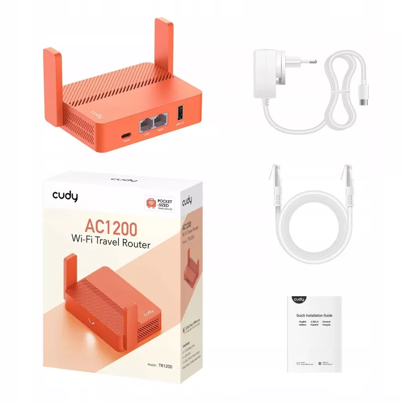 Nešiojamas maršrutizatorius Cudy AC1200 (TR1200) – Oranžinis, maitinamas iš tinklo, 1x RJ-45 LAN/WAN, USB 2.0