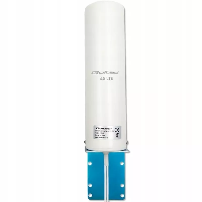 Outdoor omnidirectional 4G LTE antena QOLTEC 57044, 5 dBi, 600–2700 MHz, 50 W, 50 Ω, baltas varinis korpusas