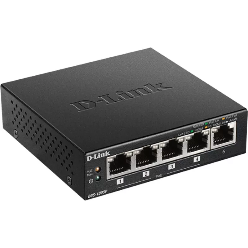 D-Link DGS-1005P/E tinklo jungiklis nevaldomas Gigabit Ethernet (10/100/1000) Power over Ethernet (PoE) juodas