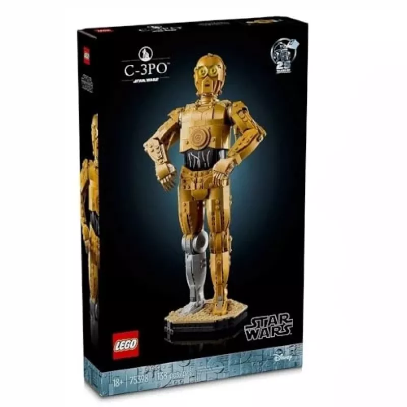 LEGO statoma figūra „Žvaigždžių karai“ C-3PO modelis 75398 — 1 138 dalių, 380 mm eksponavimo kolekcinis