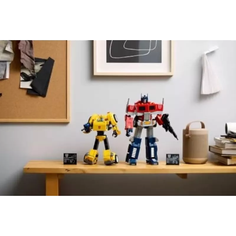 LEGO Icons Transformers Bumblebee veiksmo figūrėlės konstravimo rinkinys – kolekcinis robotų modelis suaugusiems, transformuojamas į transporto priemonę, dovana vyrams
