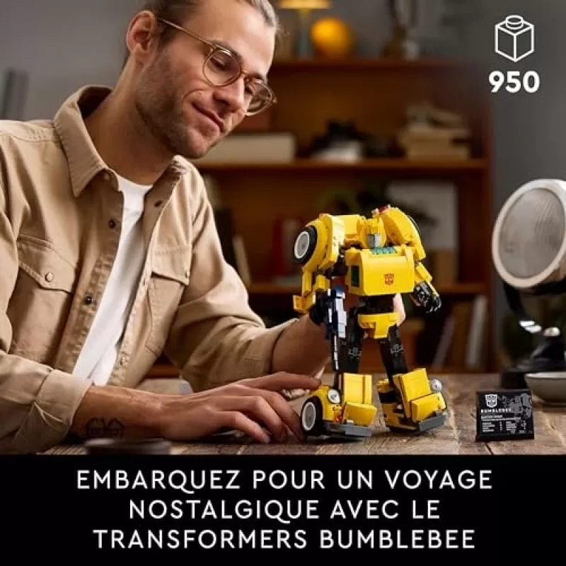 LEGO Icons Transformers Bumblebee veiksmo figūrėlės konstravimo rinkinys – kolekcinis robotų modelis suaugusiems, transformuojamas į transporto priemonę, dovana vyrams