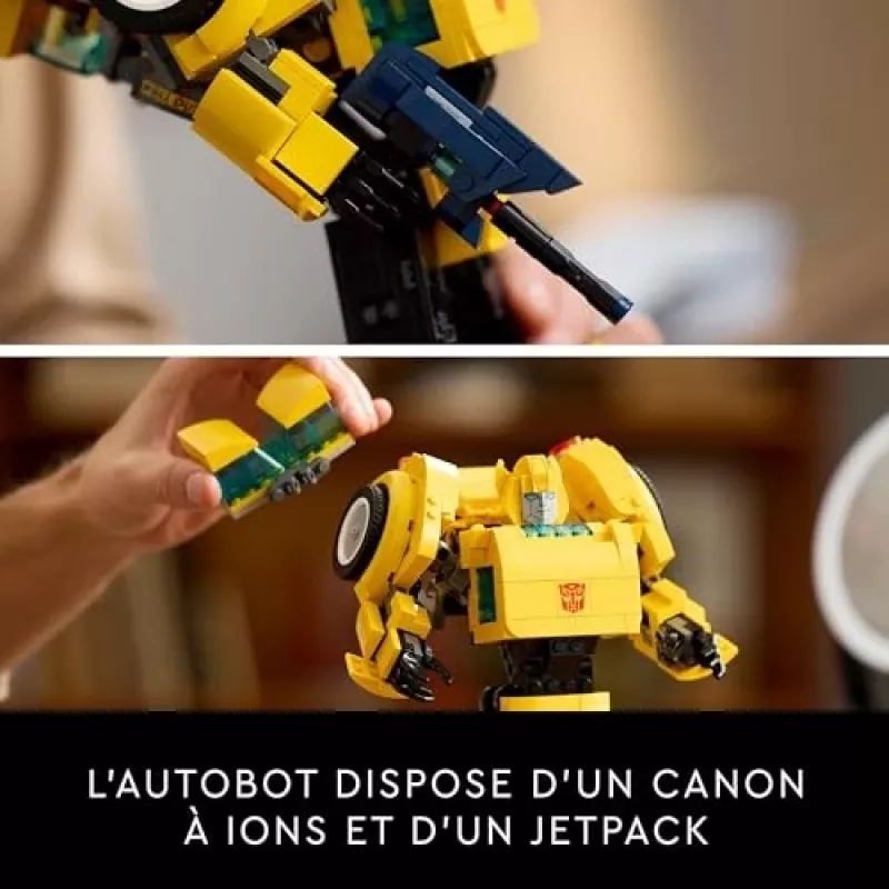 LEGO Icons Transformers Bumblebee veiksmo figūrėlės konstravimo rinkinys – kolekcinis robotų modelis suaugusiems, transformuojamas į transporto priemonę, dovana vyrams