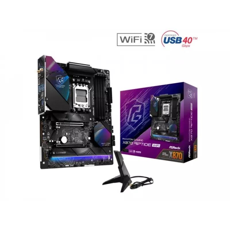 Pagrindinė plokštė ASRock X870 Riptide WiFi — ATX, AMD X870, Socket AM5, DDR5, 4 DIMM, 256 GB, Wi‑Fi 7, 2.5GbE