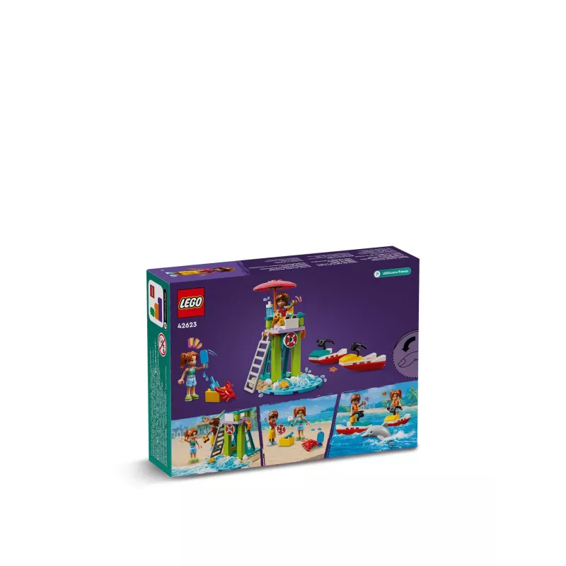LEGO Friends paplūdimio vandens motorolerio gelbėtojų statybos rinkinys su 2 mini-lėlėmis ir delfino figūrėle, nuo 5 metų