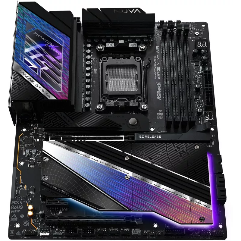Motininė plokštė ASROCK X870E NOVA WIFI, AMD X870E, Socket AM5, ATX, DDR5, 4x DIMM, 256GB, Wi‑Fi 7, BT 5.4, 5Gb LAN, PCIe Gen5 M.2