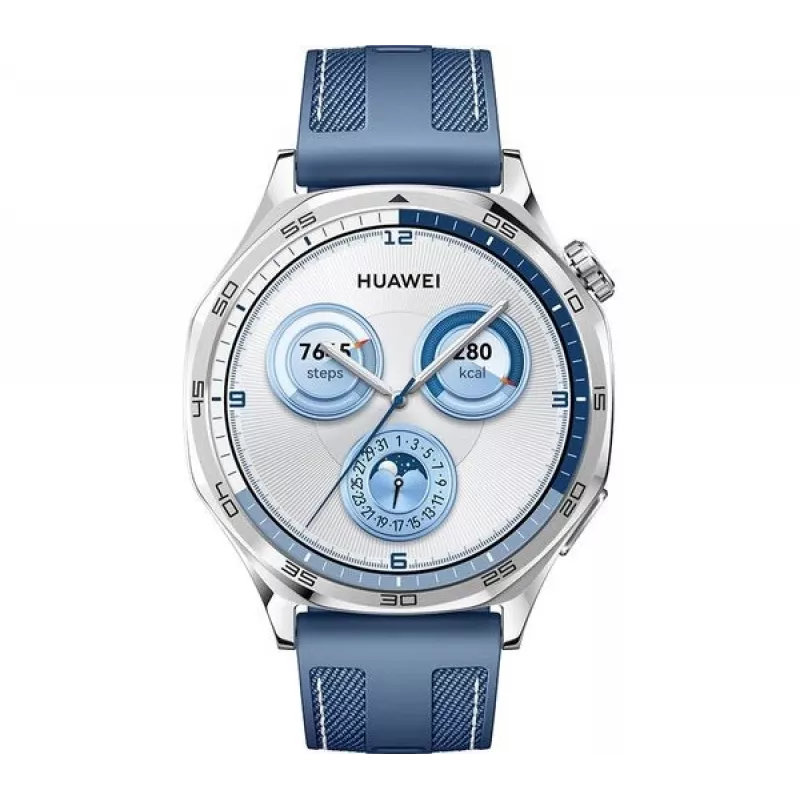 Išmanusis laikrodis HUAWEI WATCH GT5 46mm – 1,43 colio AMOLED ekranas, GPS, 524 mAh baterija, nerūdijančio plieno korpusas, mėlyna austa juosta