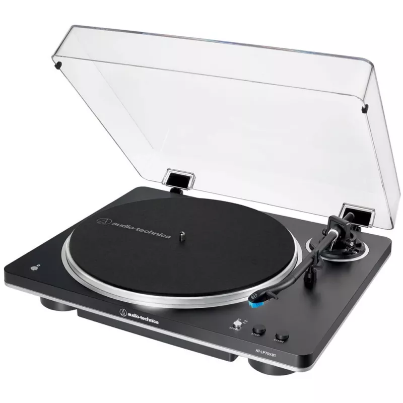 Patefonas Audio-Technica AT-LP70XBTBS, juodas/sidabrinis, visiškai automatinis, diržinė pavara, Bluetooth