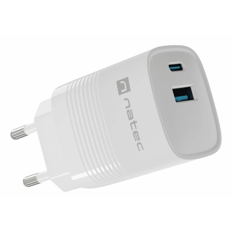 Įkroviklis NATEC NUC-2140, 30W, USB-C PD 3.0 + USB-A, Samsung AFC, Baltas