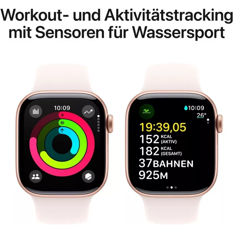 APPLE Watch Series 10 GPS 42mm rožinio aukso aliuminio korpusas su šviesiai rožiniu sportiniu dirželiu - S/M