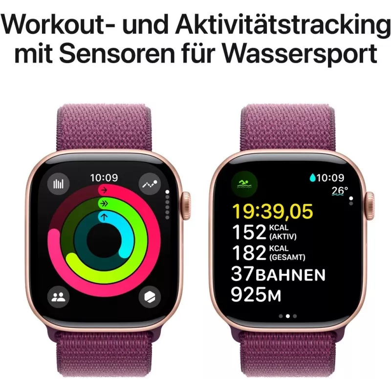 APPLE Watch Series 10 GPS 46mm Rožinio aukso aliuminio korpusas su slyvų sportine kilpa