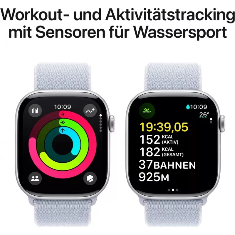 APPLE Watch Series 10 GPS 46mm sidabrinis aliuminio korpusas su Blue Cloud sportine kilpa