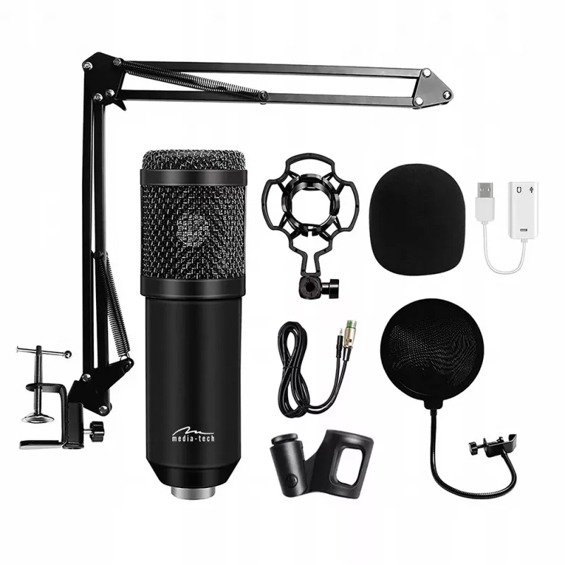Laidinis kompiuterinis mikrofonas MEDIA-TECH MT397K su XLR įėjimu, staliniu stovu, 2,4 m laidu, 20–20000 Hz, -32 dB jautrumas