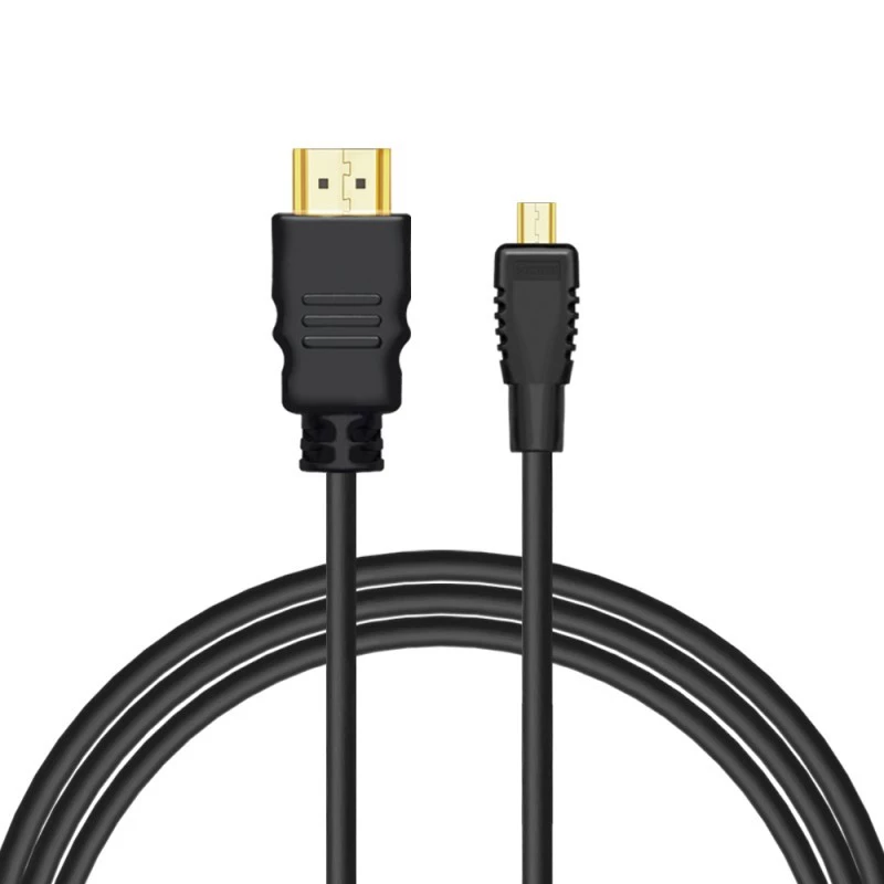 HDMI kabelis SAVIO CL-39 1 m — A tipo (vyriškas) į D tipo Micro (vyriškas), HDMI 1.4, 4096x2160, ARC, Ethernet, paauksuoti kontaktai, juoda