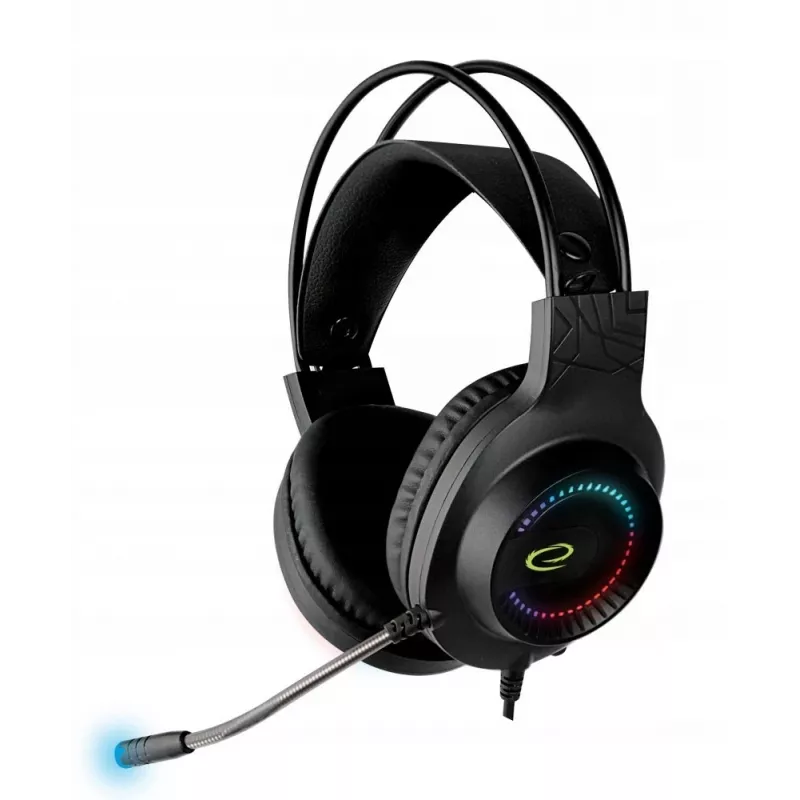 Belaidės ausinės ESPERANZA EGH7100 – žaidimų ausinės per ausį, USB 2.0, 1,5 m laidas, strypinis mikrofonas, RGB apšvietimas, 32 Ω, 4 cm tvarkyklės, 269 g