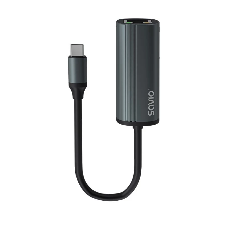 SAVIO Adapter USB-C 3.1 Gen.1 (vyriškas) į RJ-45 Gigabit Ethernet (moteriškas), 1000 Mbps, AK-56, pilka