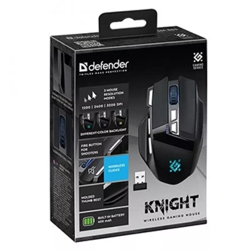 Belaidė pelė DEFENDER GM-885 KNIGHT RF 3200dpi 8P juoda