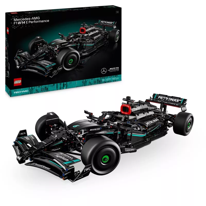 LEGO Technic modelis Mercedes‑AMG F1 W14 E Performance — 1 432 detalės, rekomenduojamas amžius 18+