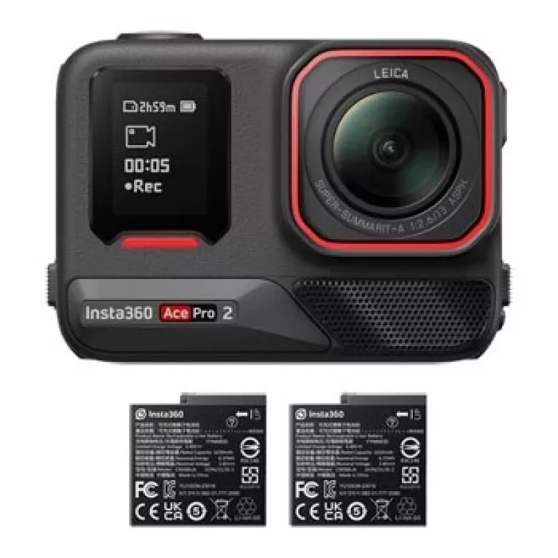 Veiksmo kamera Insta360 Ace Pro 2 – 50 MP, 8K itin didelė raiška (7680×3272), 1/1,3 colio sensorius, iki 240 kadrų/s, įmontuotas ekranas, Wi‑Fi, MicroSD, 177,7 g, Juoda
