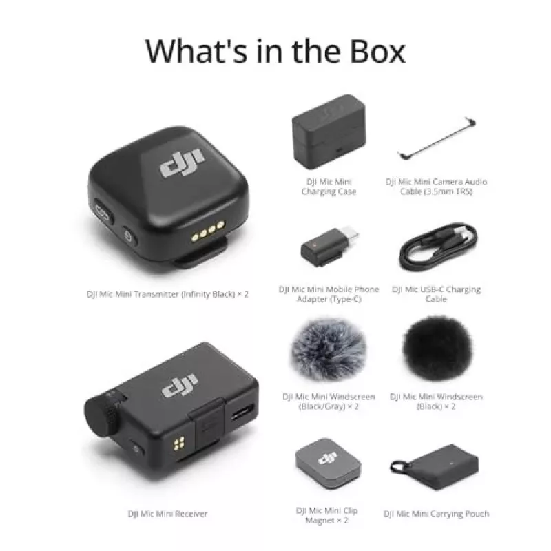Belaidis mikrofonų rinkinys DJI Mic Mini (2 TX + 1 RX + Įkrovimo dėklas) - Tamsiai pilkas