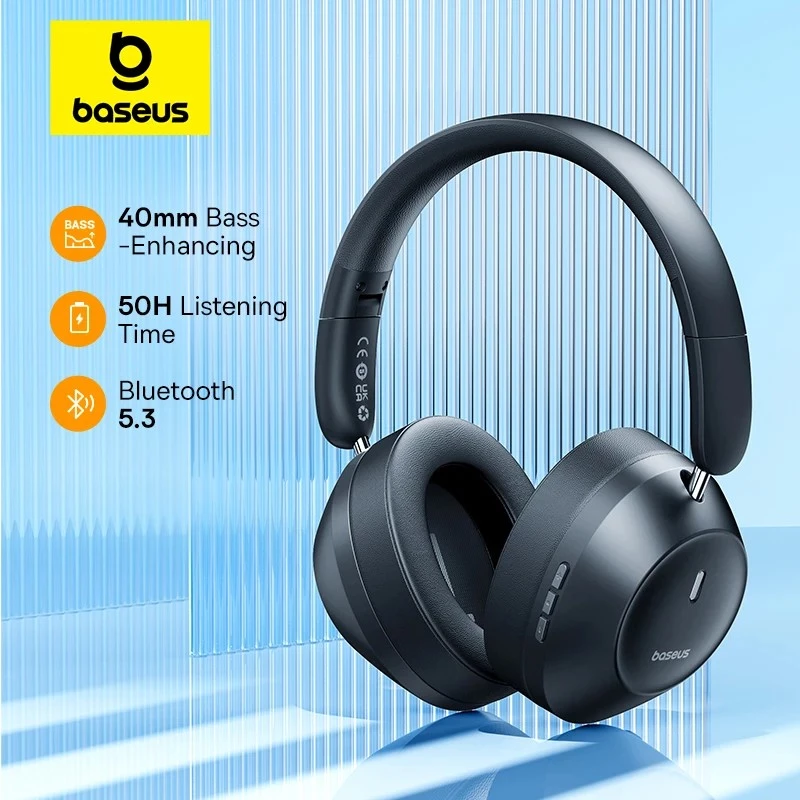 Belaidės ausinės Baseus Bass 30 Max, Bluetooth 5.3, uždedamos, 40 mm diafragma, žemų dažnių stiprinimas, itin mažas vėlavimas, 50 h