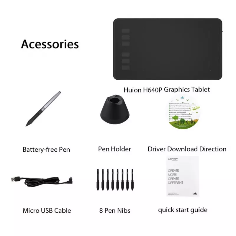 HUION H640P grafinė planšetė 5080 lpi 160 x 99 mm USB Juoda