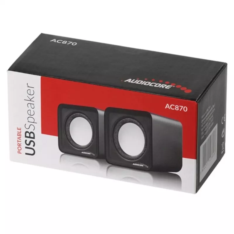 Garsiakalbis 2 krypčių PC Audiocore AC870 B — 3 W RMS, laidinis USB maitinimas, 3.5 mm įvestis, 2.0 kanalai