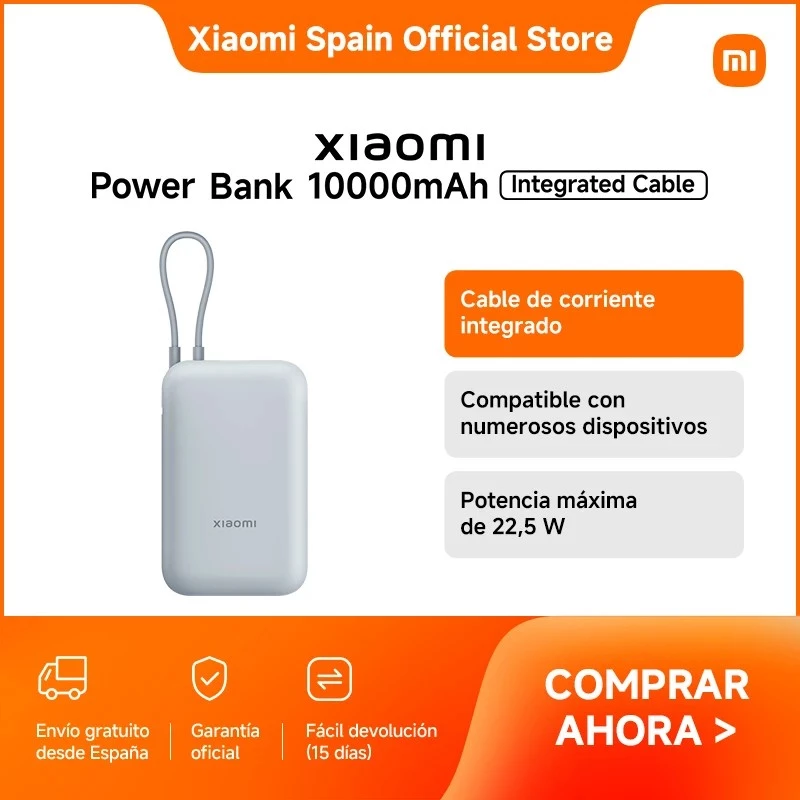 Power Bank Xiaomi BHR9073GL 10000 mAh su integruotu kabeliu