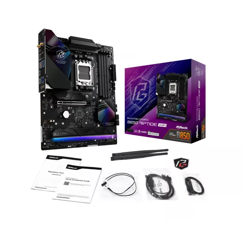 Motininė plokštė ASRock Phantom Gaming B850 Riptide WiFi – AMD B850, Socket AM5, ATX, DDR5, 4x M.2, Wi‑Fi 7, 2.5Gb LAN
