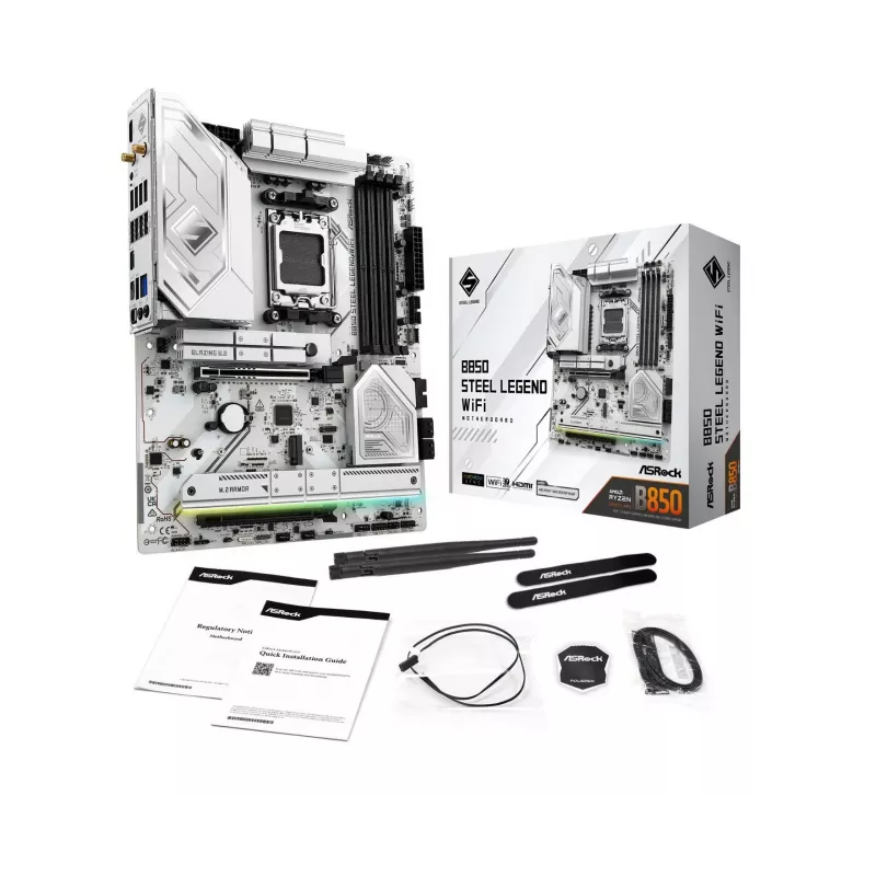 Motininė plokštė ASROCK B850 Steel Legend WiFi ATX — AMD B850, Socket AM5, DDR5, 4x DIMM, 4x M.2, Wi‑Fi 7, 2.5Gb LAN