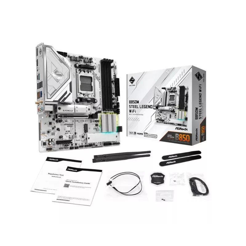 Motininė plokštė ASRock B850M Steel Legend WiFi — AMD B850, Socket AM5, microATX, DDR5, 4 DIMM, Wi‑Fi 7, 2.5Gb LAN