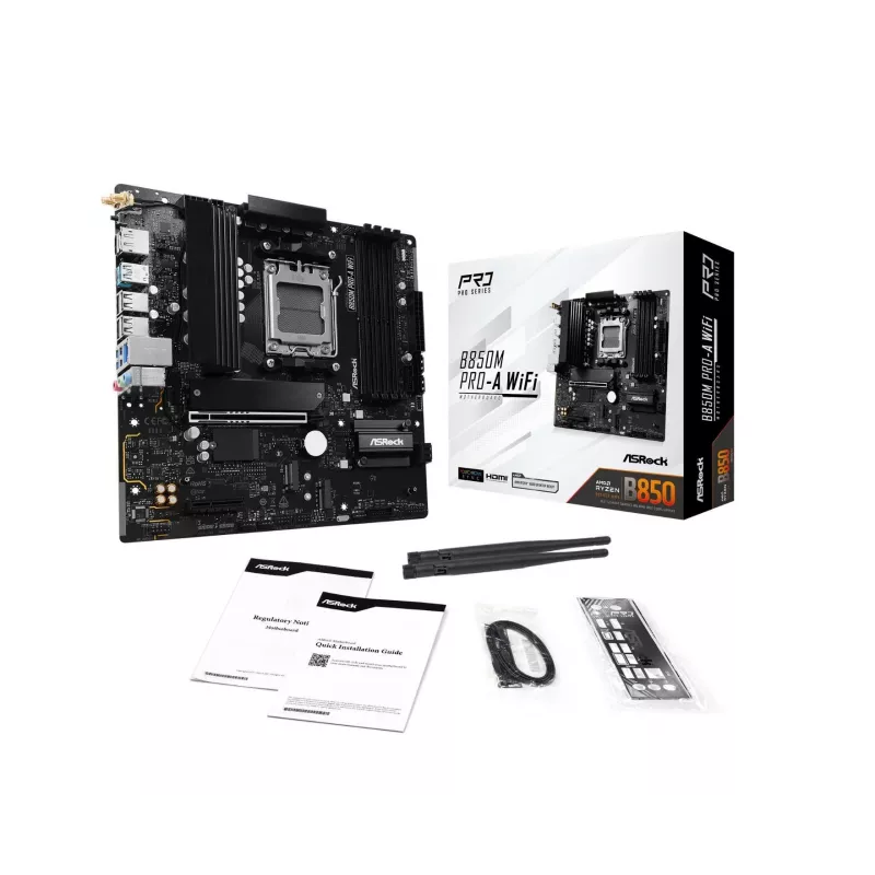 Motininė plokštė ASRock B850M Pro-A WiFi micro ATX – AMD B850, Socket AM5, DDR5, 4x DIMM, 256GB, Wi‑Fi, 2.5Gb LAN
