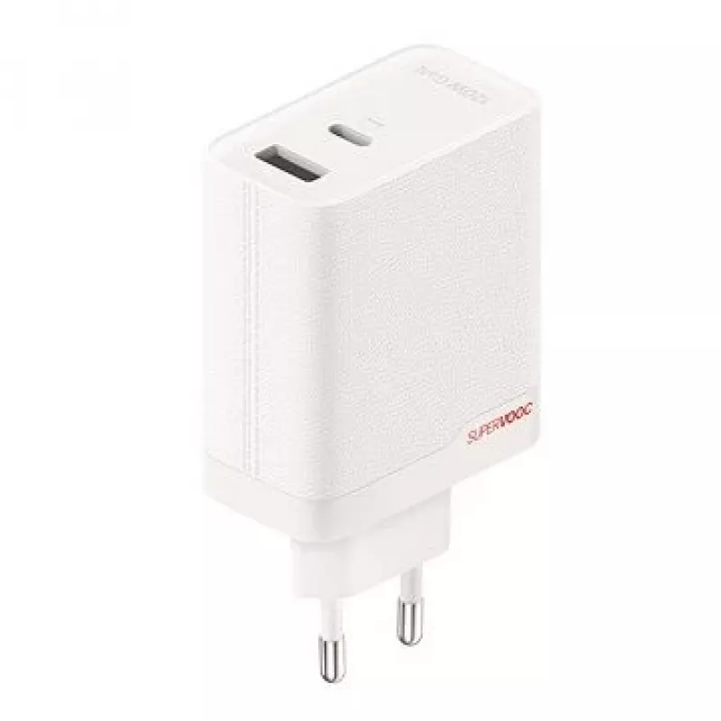 Maitinimo adapteris ONEPLUS SUPERVOOC 120W dviejų prievadų laidinis įkroviklis, 120W bendra galia, 1x USB-C + 1x USB-A, 100–240V, 145 g, baltas