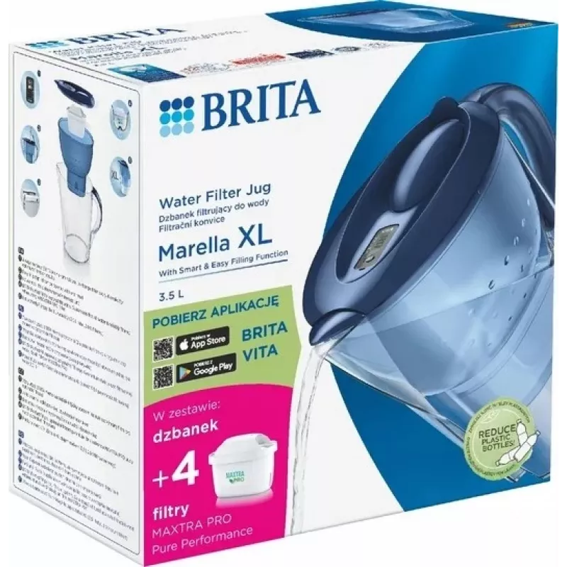 Vandens filtro ąsotis BRITA Marella XL, mėlynas, 3,5 L talpa, 2 L filtruoto vandens, su MAXTRA kasetėmis