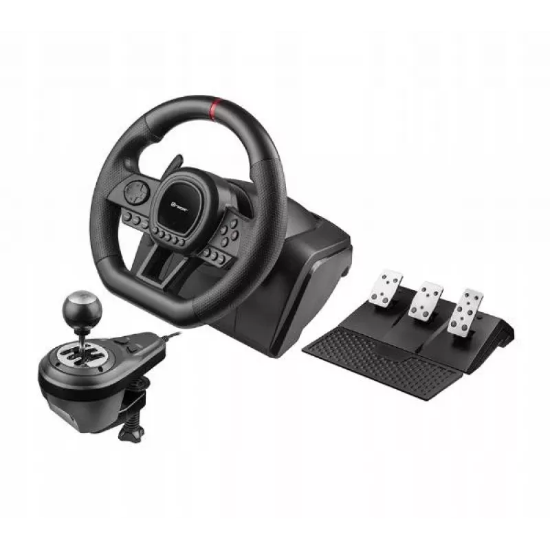 Vairas lenktynėms TRACER TRAJOY47345 – laidinis 6-in-1 simracingo valdiklis, 1,8 m laidas, juodas, ergonomiška neslystanti rankena, 270° sukimas