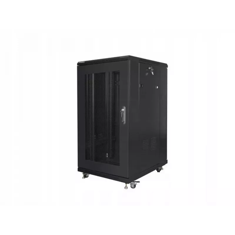 Laisvai pastatomas stelažinis kabinetas LANBERG FF01-6822-23B 22U, 19 inch bėgeliai, 1159×600×800 mm, IP20, ratukai, raktinis užraktas, juodas
